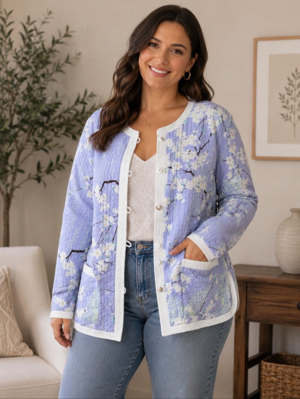 Floral Quilted Reversable  Button Cardigan Jacket